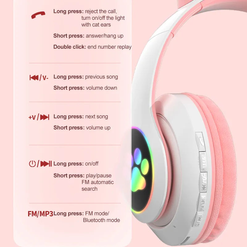 LED - valgusega kassikõrvadega juhtmevabad kõrvaklapid MusicinEars™